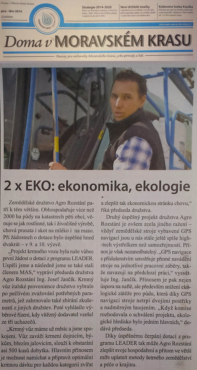 AGRO Rozstani druzstvo - clanek 2x eko ekonomika ekologie